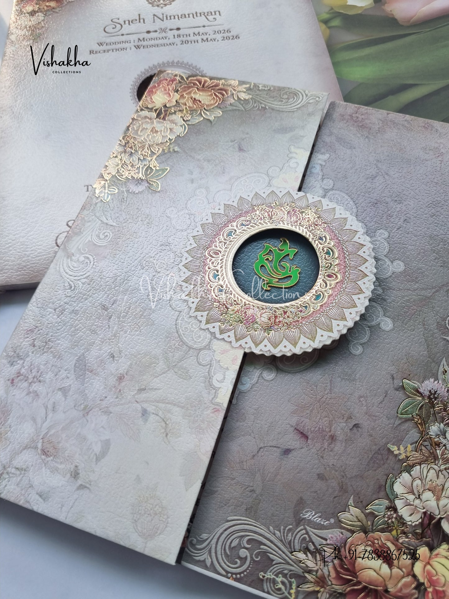 Semi Box Flower Double Door Hindu Muslim Christian Sikh invitation Cards CR-7057