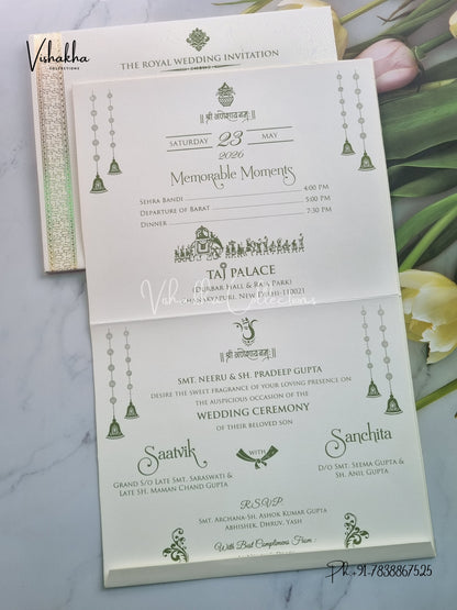 Semi Box Hindu Muslim Christian Sikh invitation Cards CR-705G