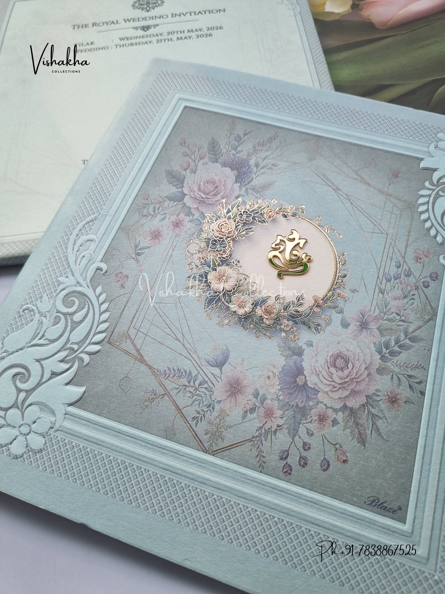 Semi Box Flower Hindu Muslim Christian Sikh invitation Cards CR-7061