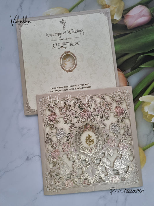 Semi Box Flower Hindu Muslim Christian Sikh invitation Cards CR-7064