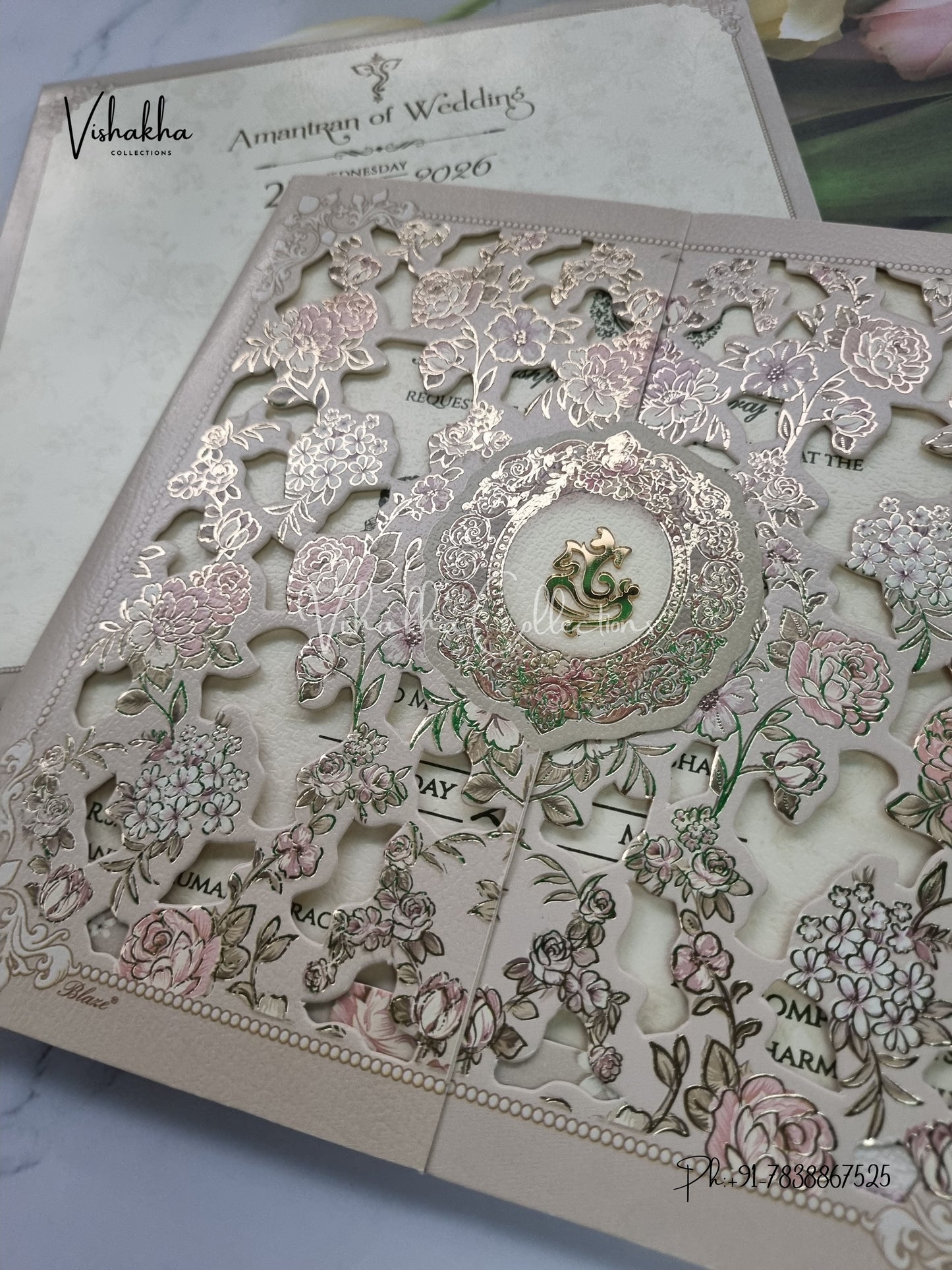 Semi Box Flower Hindu Muslim Christian Sikh invitation Cards CR-7064