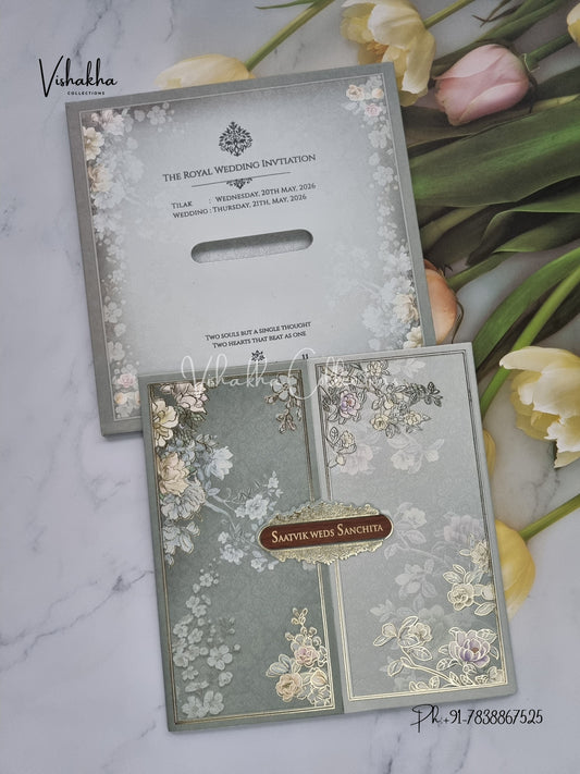 Semi Box Flower Hindu Muslim Christian Sikh invitation Cards CR-7066