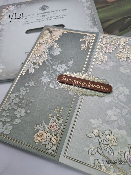 Semi Box Flower Hindu Muslim Christian Sikh invitation Cards CR-7066