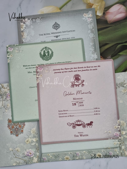 Semi Box Flower Hindu Muslim Christian Sikh invitation Cards CR-7066