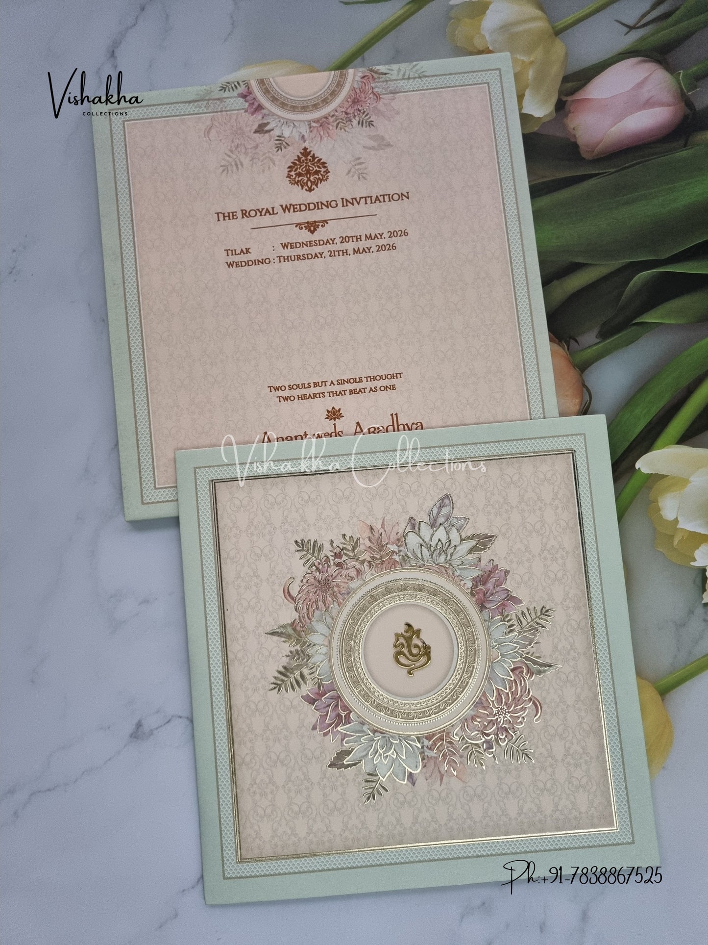 Semi Box Flower Hindu Muslim Christian Sikh invitation Cards CR-7067