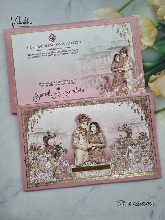 Semi Box Hathi Dulah Dulhan Hindu Sikh invitation Cards CR-7069