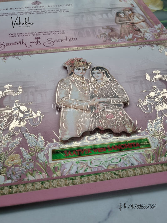 Semi Box Hathi Dulah Dulhan Hindu Sikh invitation Cards CR-7069
