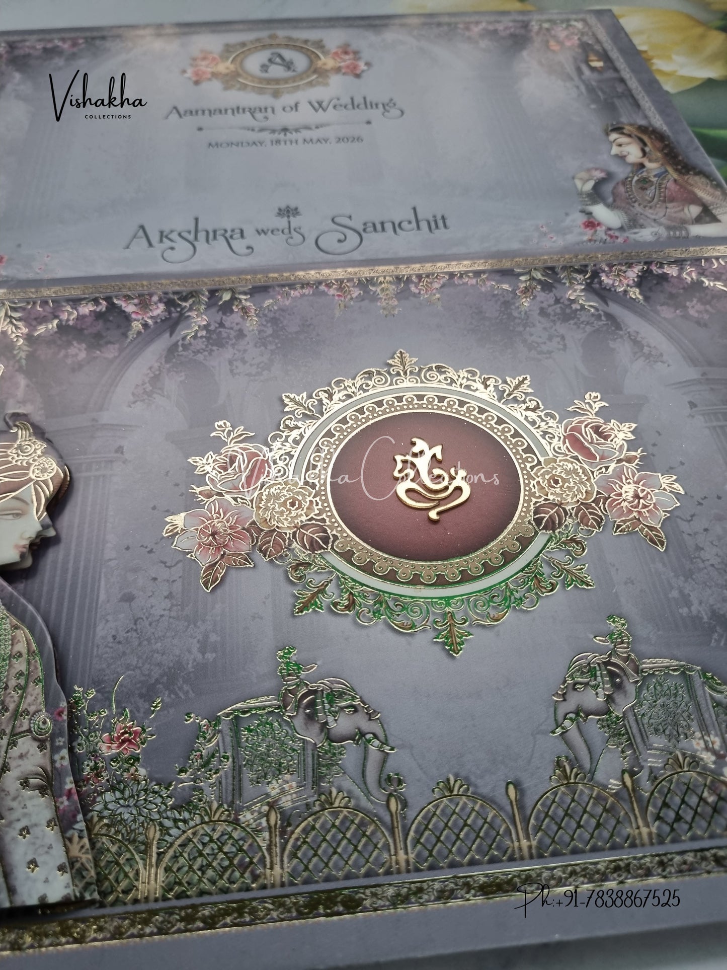 Semi Box Hathi Dulah Dulhan Hindu Sikh invitation Cards CR-7071