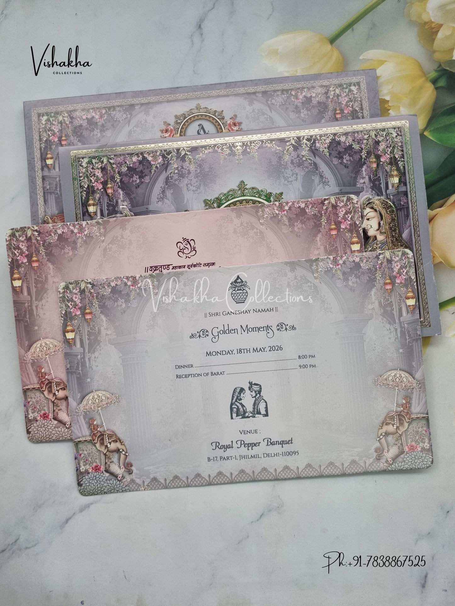 Semi Box Hathi Dulah Dulhan Hindu Sikh invitation Cards CR-7071