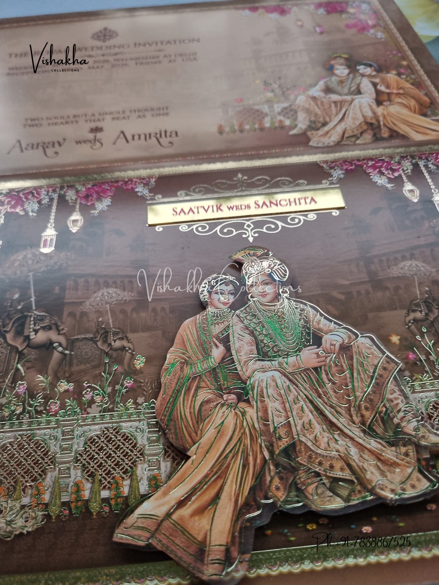 Peacock Barat Semi Box Hathi Hindu Sikh invitation Cards CR-7072