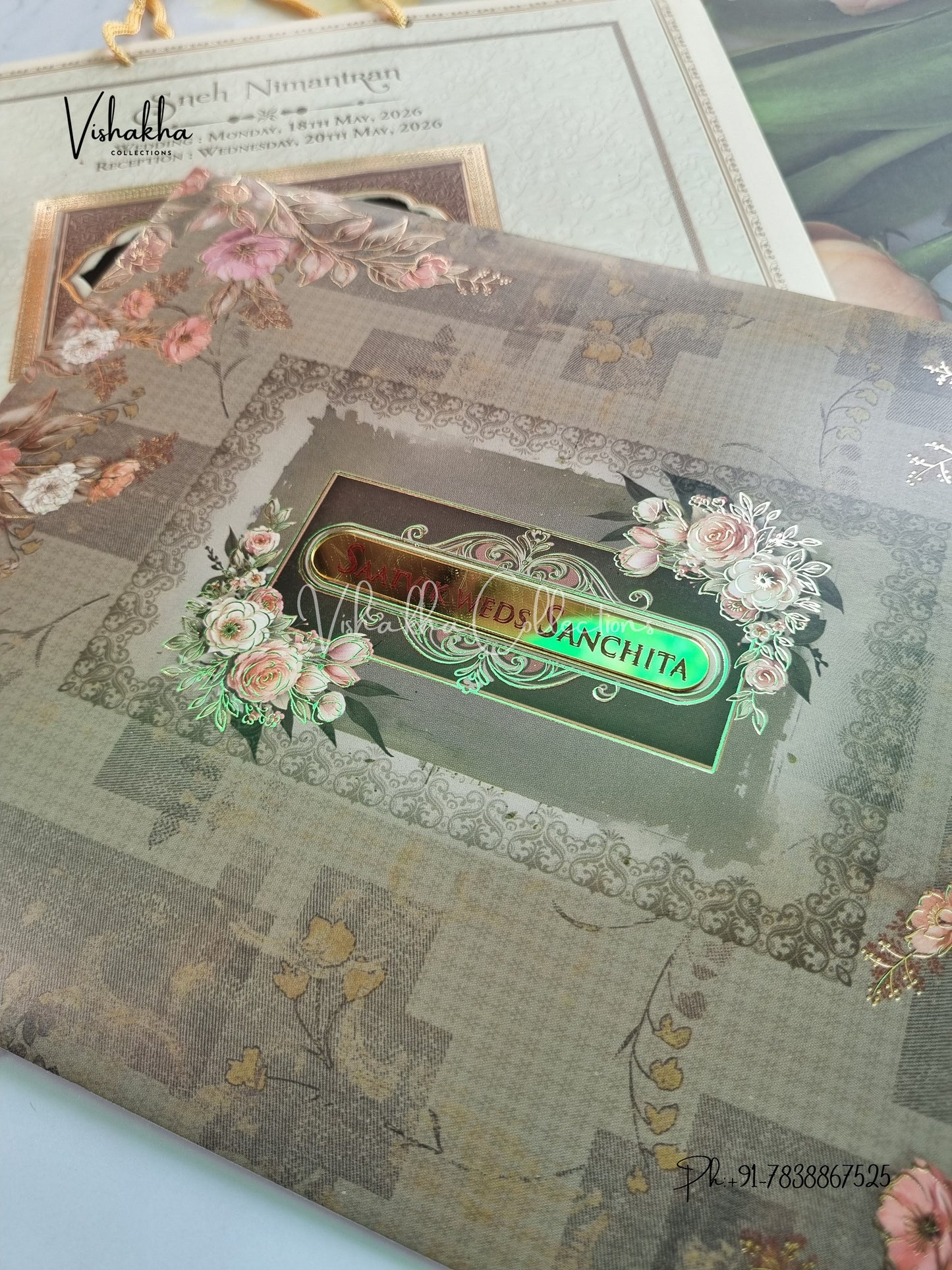 Flower Hindu Muslim Christian Sikh Carry Bag invitation Cards CR-7073