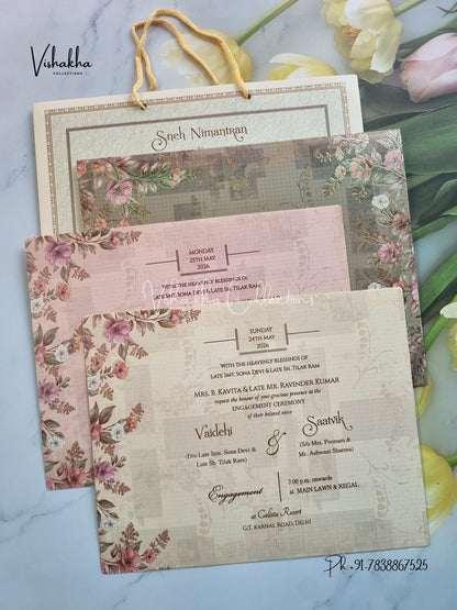 Flower Hindu Muslim Christian Sikh Carry Bag invitation Cards CR-7073