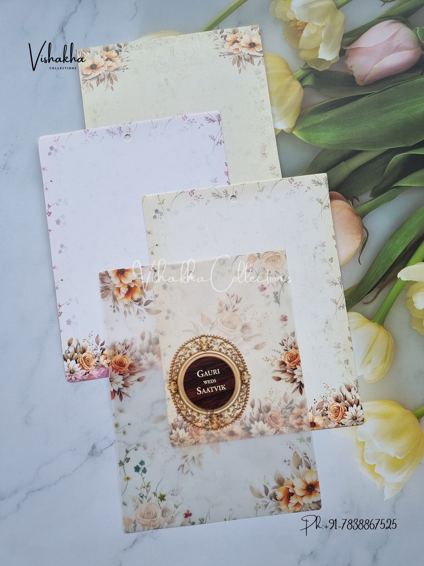 Flower Hindu Muslim Christian Sikh invitation Cards CR-7075