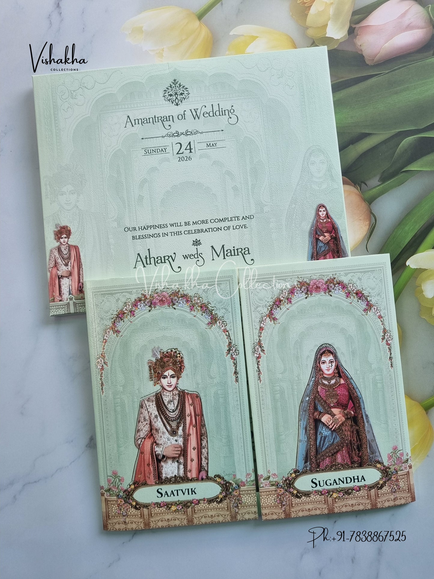 Semi Box Dulah Dulhan Double Door Hindu Sikh invitation Cards CR-7081
