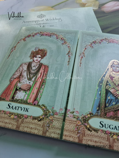 Semi Box Dulah Dulhan Double Door Hindu Sikh invitation Cards CR-7081