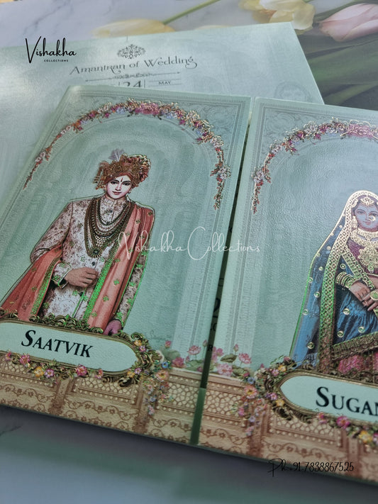 Semi Box Dulah Dulhan Double Door Hindu Sikh invitation Cards CR-7081