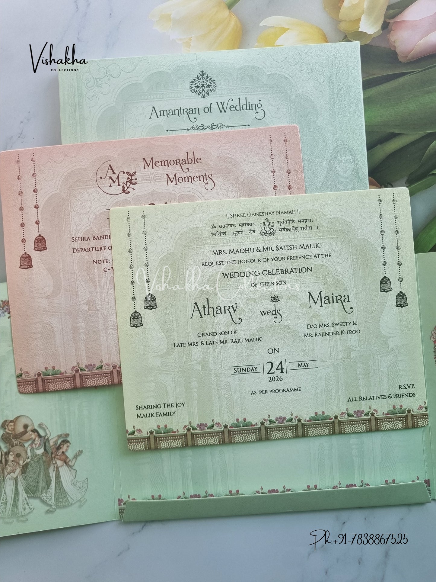 Semi Box Dulah Dulhan Double Door Hindu Sikh invitation Cards CR-7081