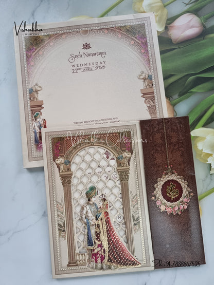 Semi Box Dulah Dulhan Double Door Hindu Sikh invitation Cards CR-7083
