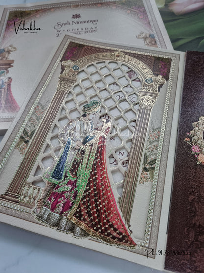 Semi Box Dulah Dulhan Double Door Hindu Sikh invitation Cards CR-7083