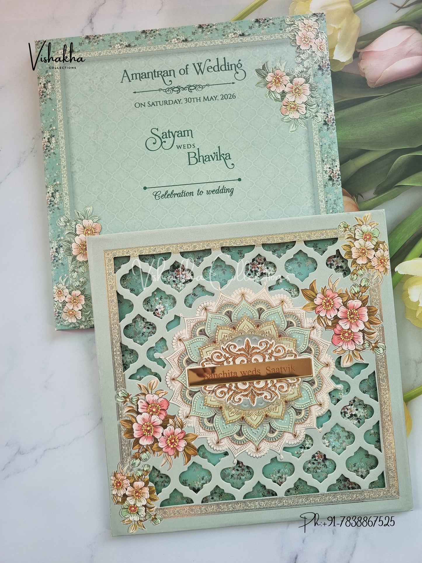 Flower Hindu Muslim Christian Sikh Padded invitation Cards CR-7084