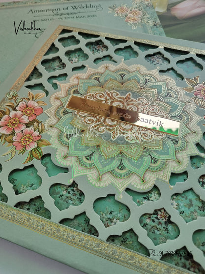 Flower Hindu Muslim Christian Sikh Padded invitation Cards CR-7084