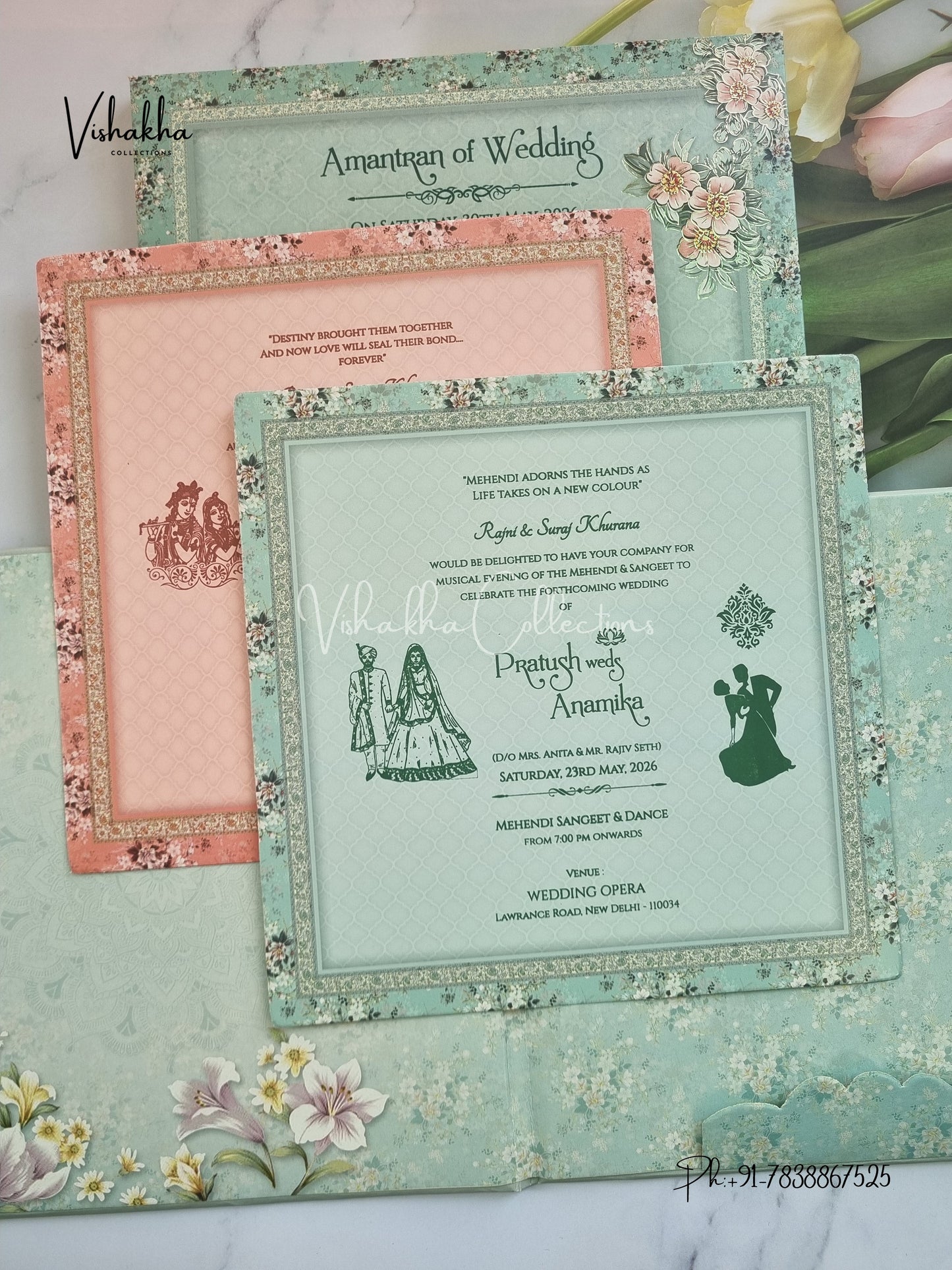 Flower Hindu Muslim Christian Sikh Padded invitation Cards CR-7084