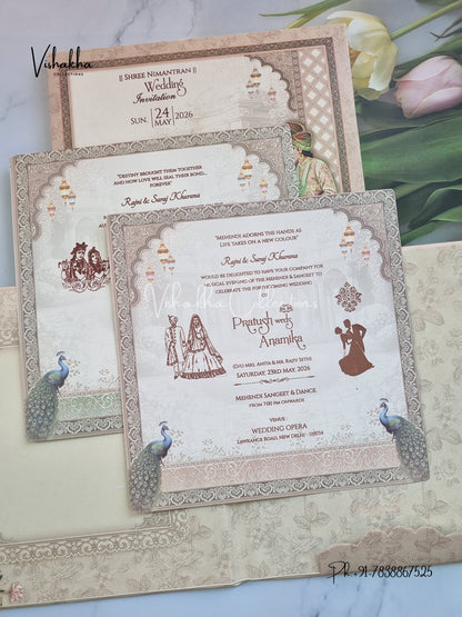Peacock Dulah Dulhan Hindu Sikh Padded invitation Cards CR-7086