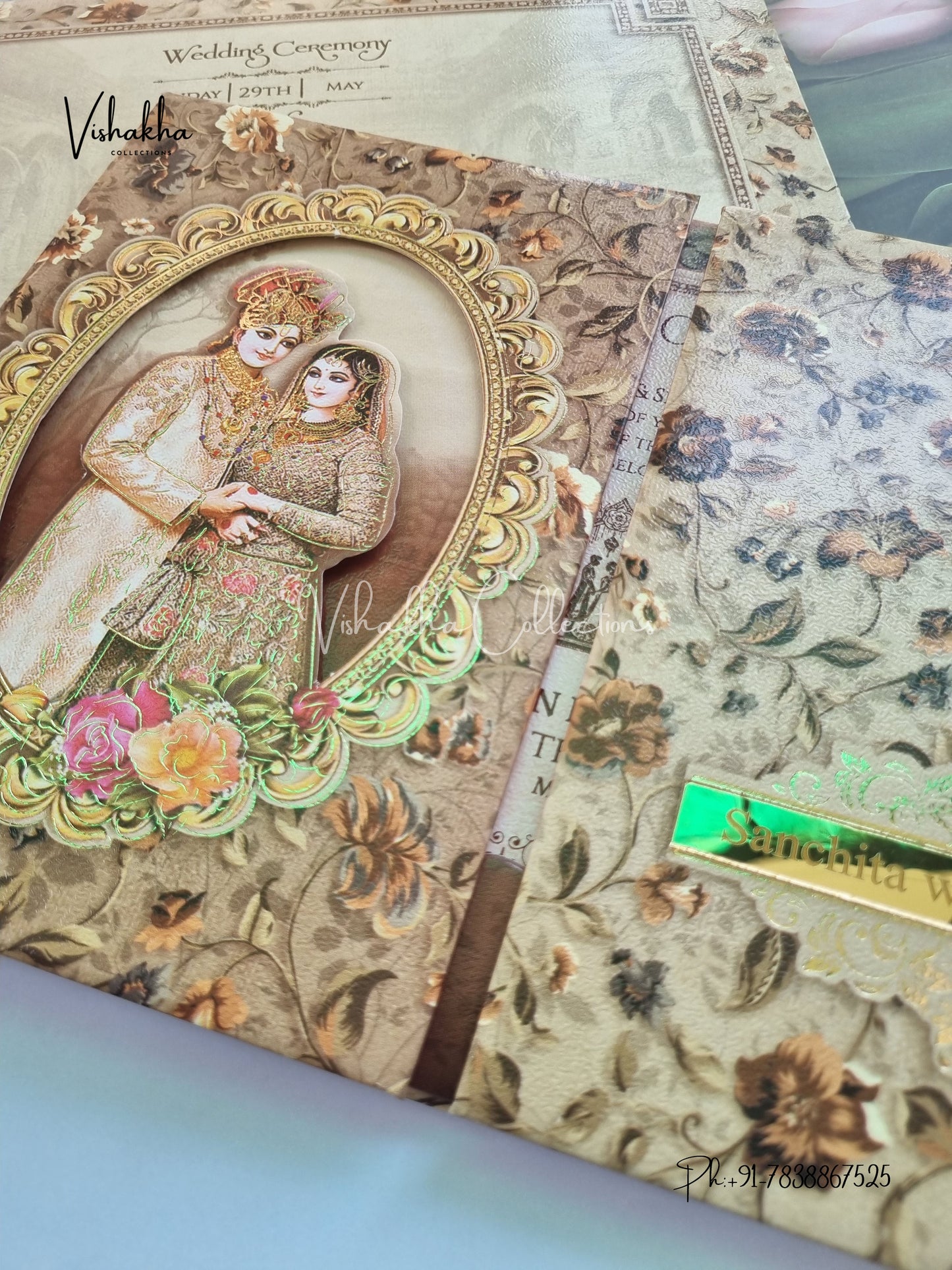 Dulah Dulhan Flower Hindu Sikh Padded invitation Cards CR-7087