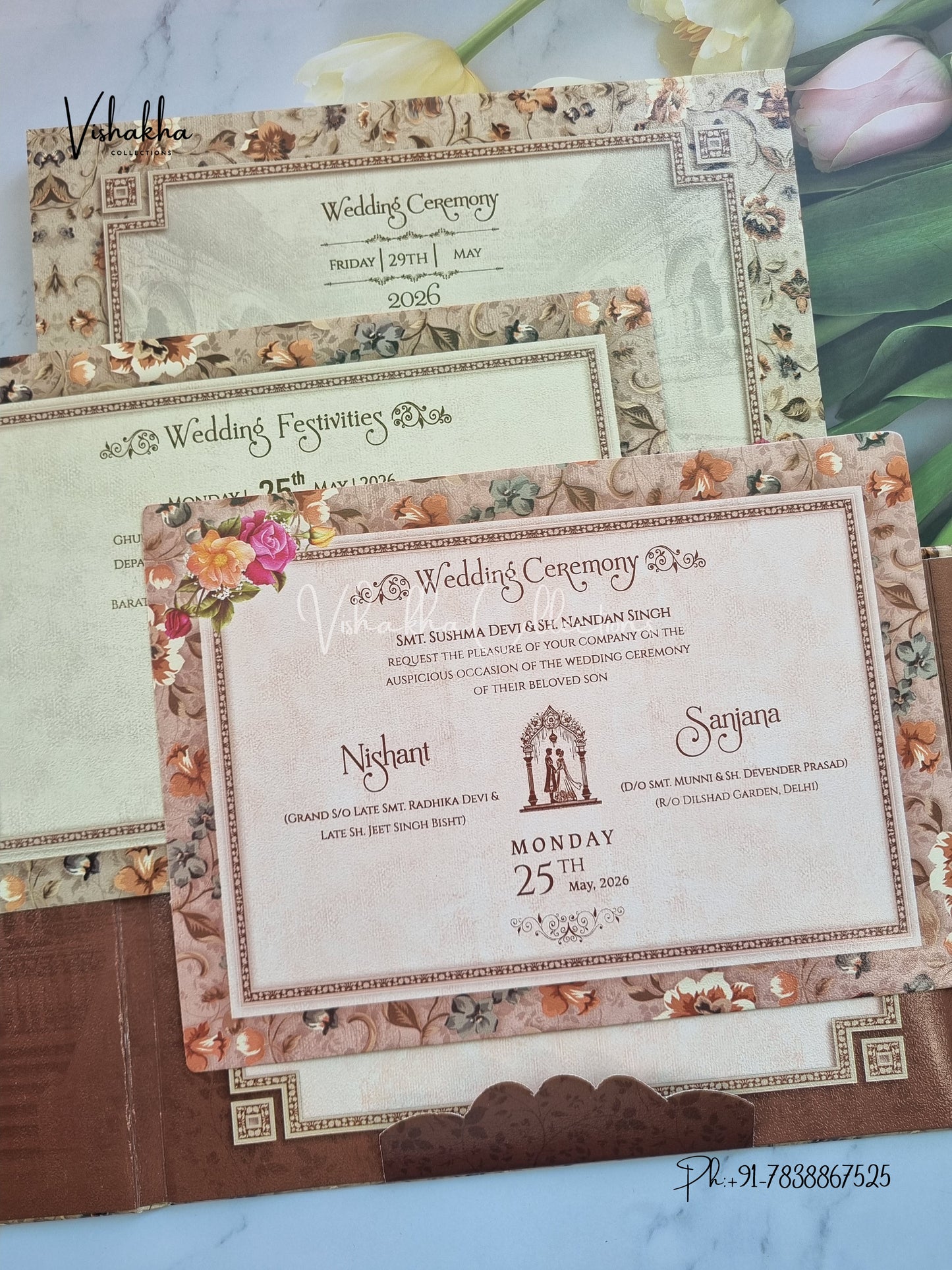 Dulah Dulhan Flower Hindu Sikh Padded invitation Cards CR-7087