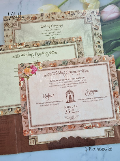 Dulah Dulhan Flower Hindu Sikh Padded invitation Cards CR-7087