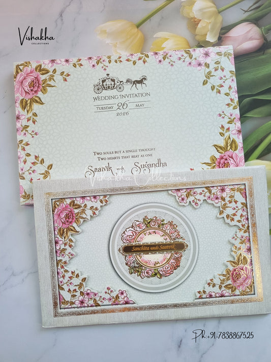 Flower Hindu Muslim Christian Sikh Padded invitation Cards CR-7090