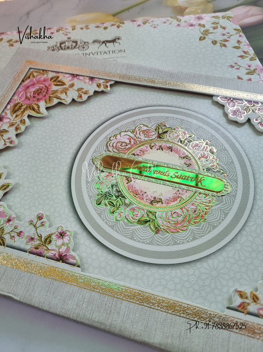 Flower Hindu Muslim Christian Sikh Padded invitation Cards CR-7090