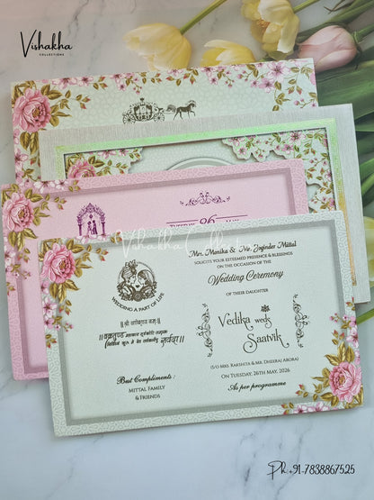 Flower Hindu Muslim Christian Sikh Padded invitation Cards CR-7090