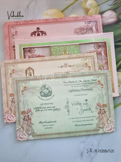 Barat Hathi Dulah Dulhan Hindu Sikh Padded invitation Cards CR-7091