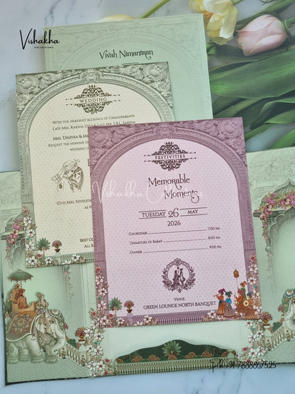 Flower Double Door Hindu Muslim Christian Sikh Padded invitation Cards CR-7093