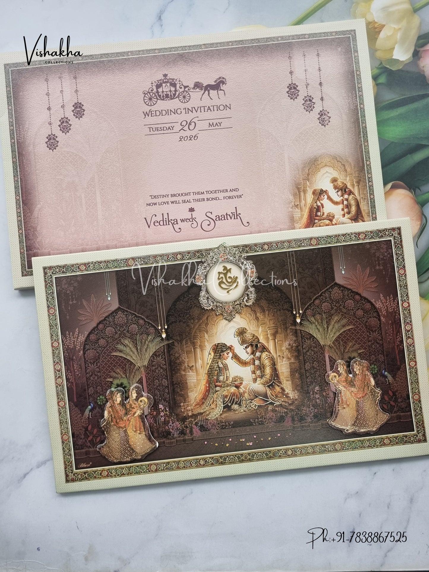 Barat Dulah Dulhan Hindu Sikh Padded invitation Cards CR-7094