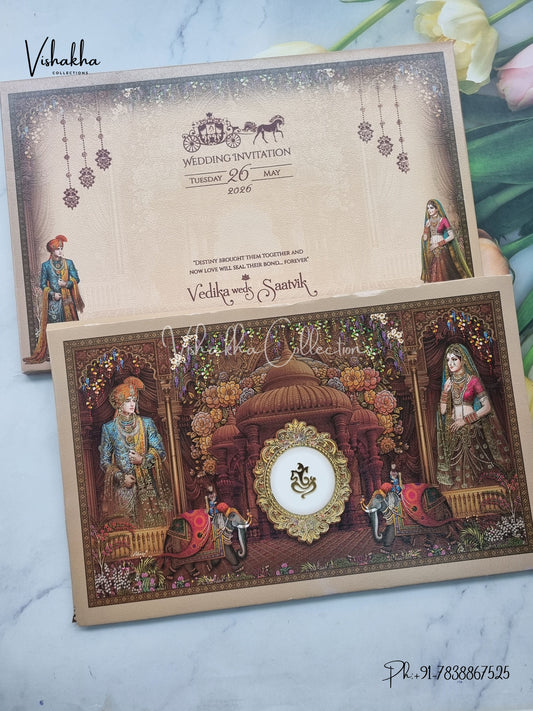 Hathi Ganesh Ji Dulah Dulhan Hindu Jain Sikh Padded invitation Cards CR-7095