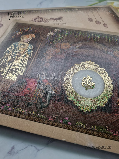 Hathi Ganesh Ji Dulah Dulhan Hindu Jain Sikh Padded invitation Cards CR-7095