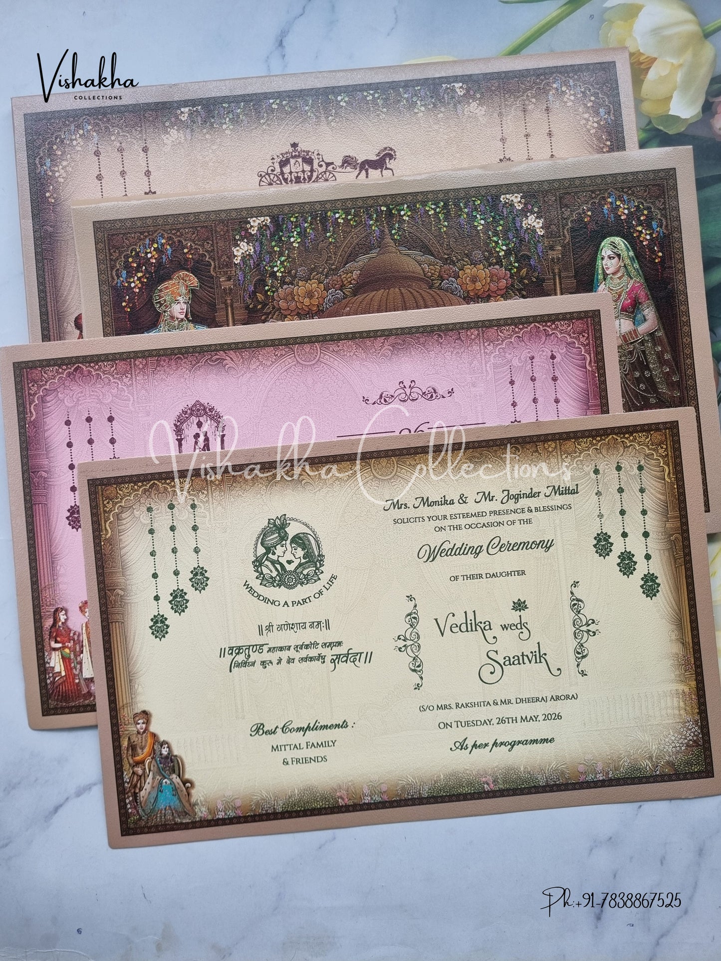 Hathi Ganesh Ji Dulah Dulhan Hindu Jain Sikh Padded invitation Cards CR-7095
