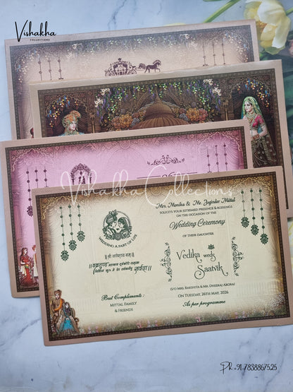 Hathi Ganesh Ji Dulah Dulhan Hindu Jain Sikh Padded invitation Cards CR-7095