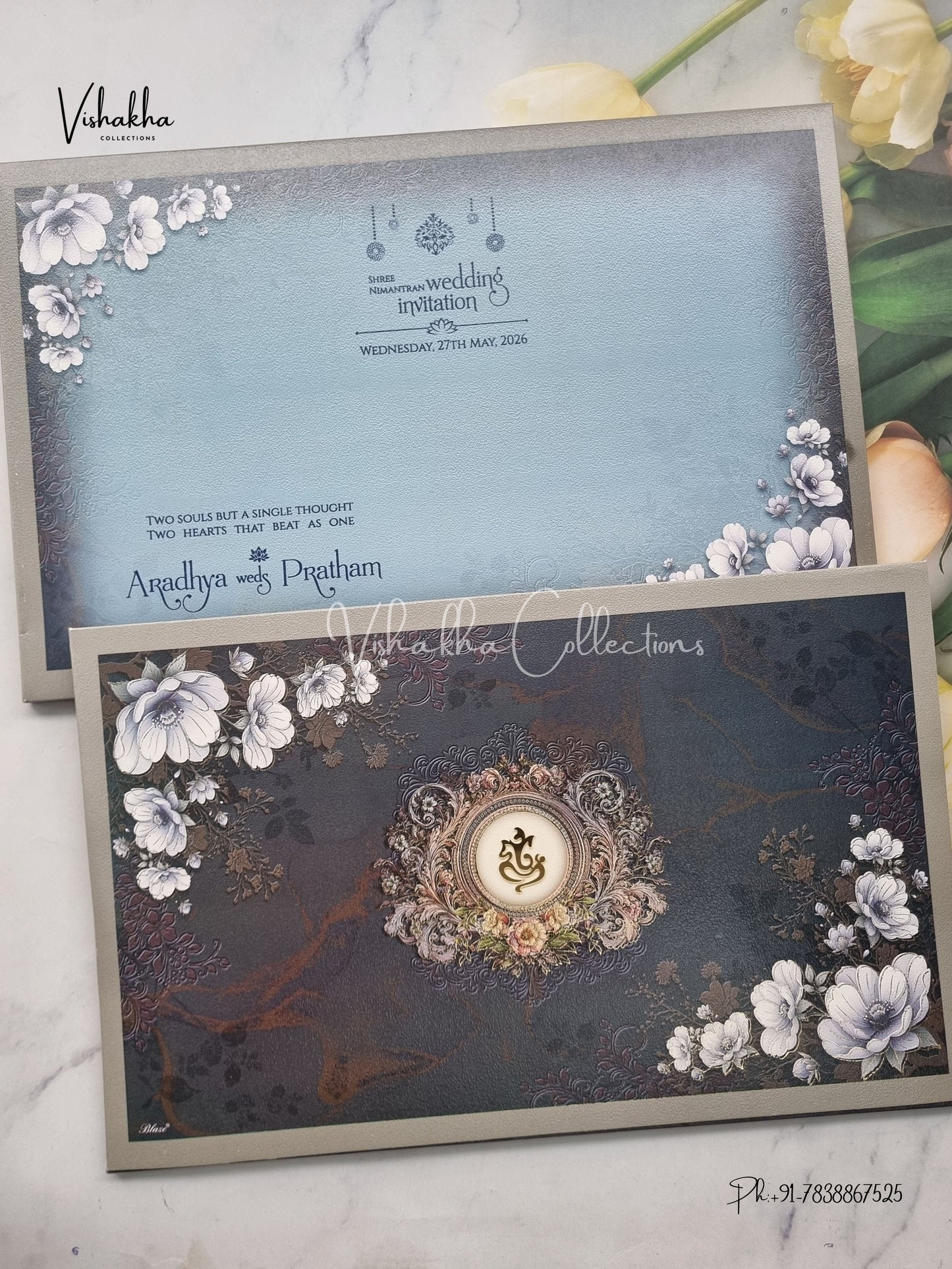 Flower Hindu Muslim Christian Sikh Padded invitation Cards CR-7096