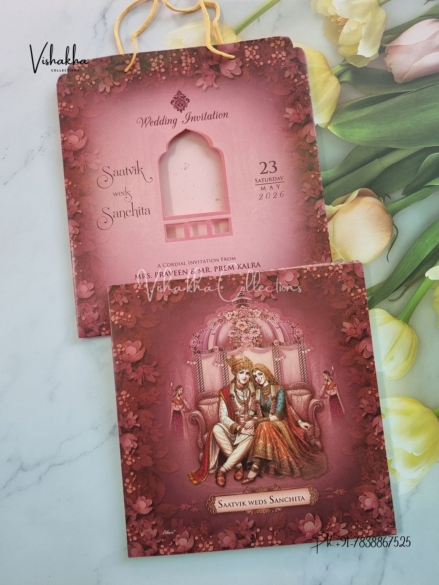 Semi Box Dulah Dulhan Hindu Sikh Carry Bag invitation Cards CR-7097