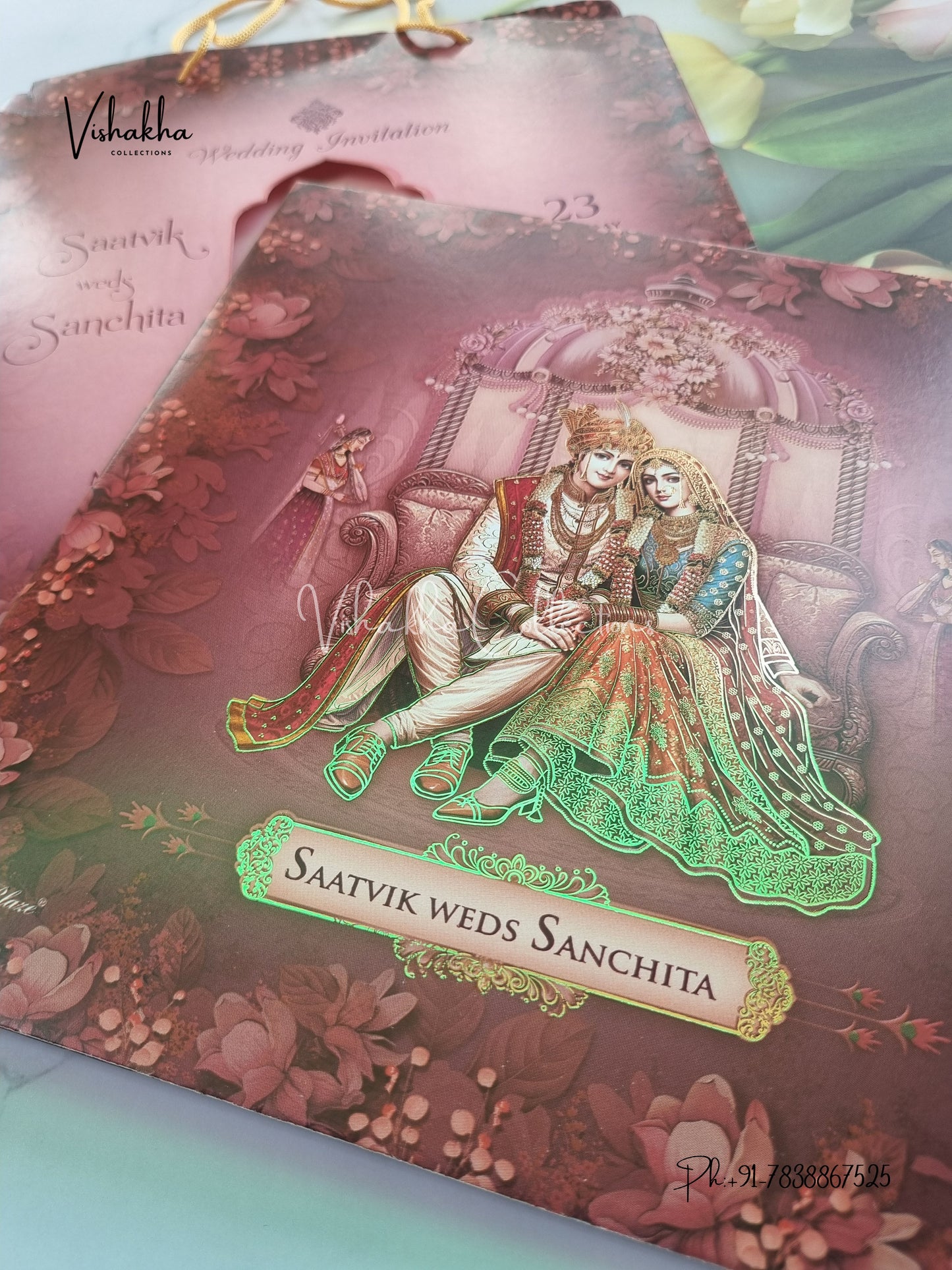 Semi Box Dulah Dulhan Hindu Sikh Carry Bag invitation Cards CR-7097