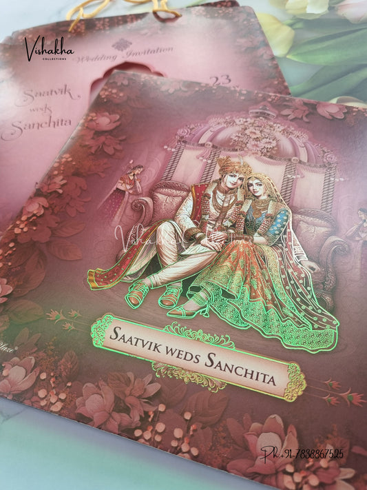 Semi Box Dulah Dulhan Hindu Sikh Carry Bag invitation Cards CR-7097