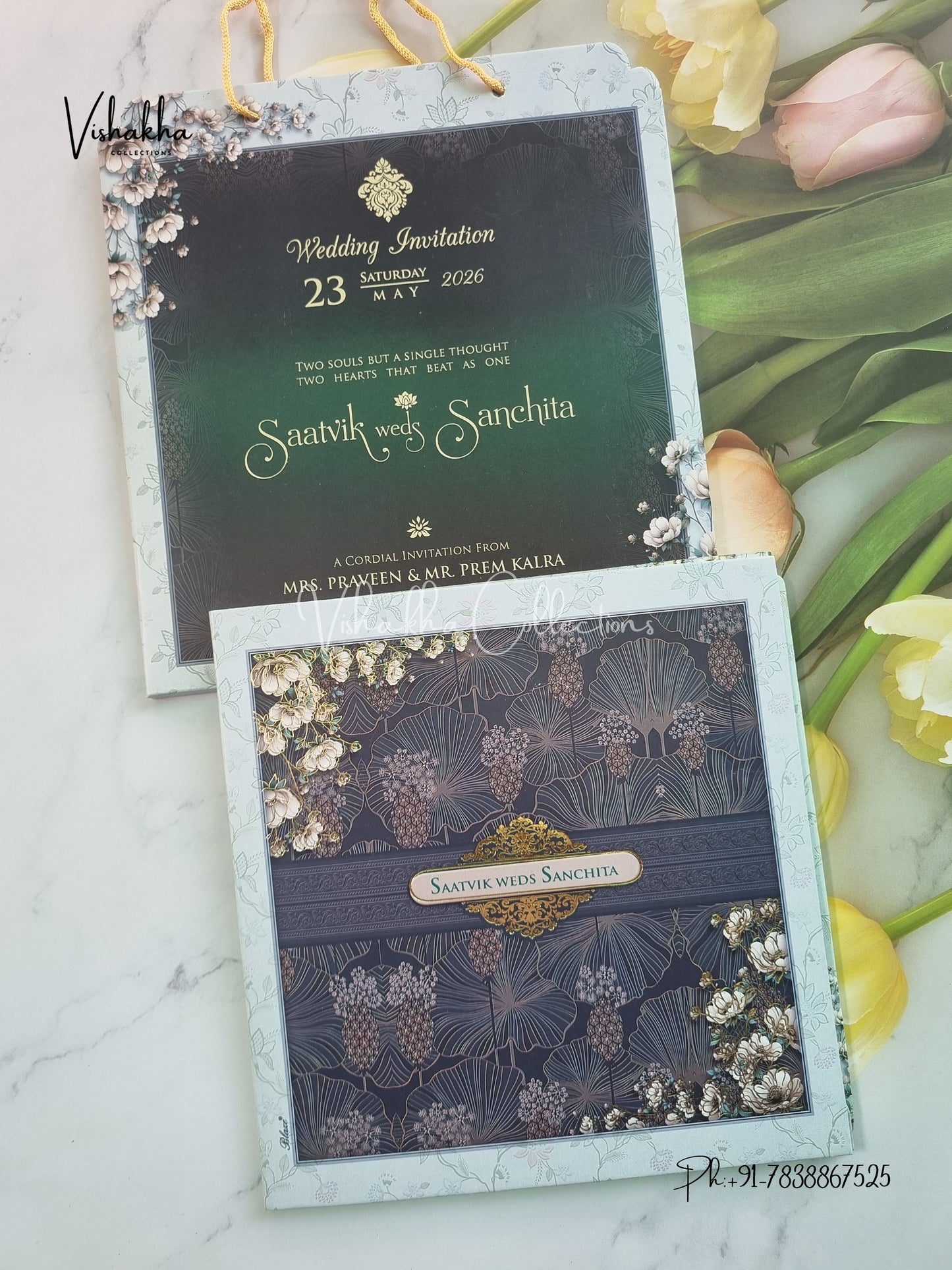 Semi Box Flower Hindu Muslim Christian Sikh Carry Bag invitation Cards CR-7098