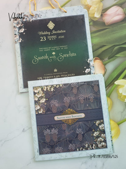 Semi Box Flower Hindu Muslim Christian Sikh Carry Bag invitation Cards CR-7098