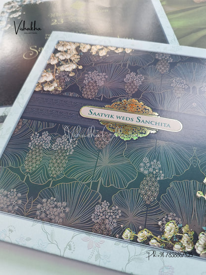 Semi Box Flower Hindu Muslim Christian Sikh Carry Bag invitation Cards CR-7098