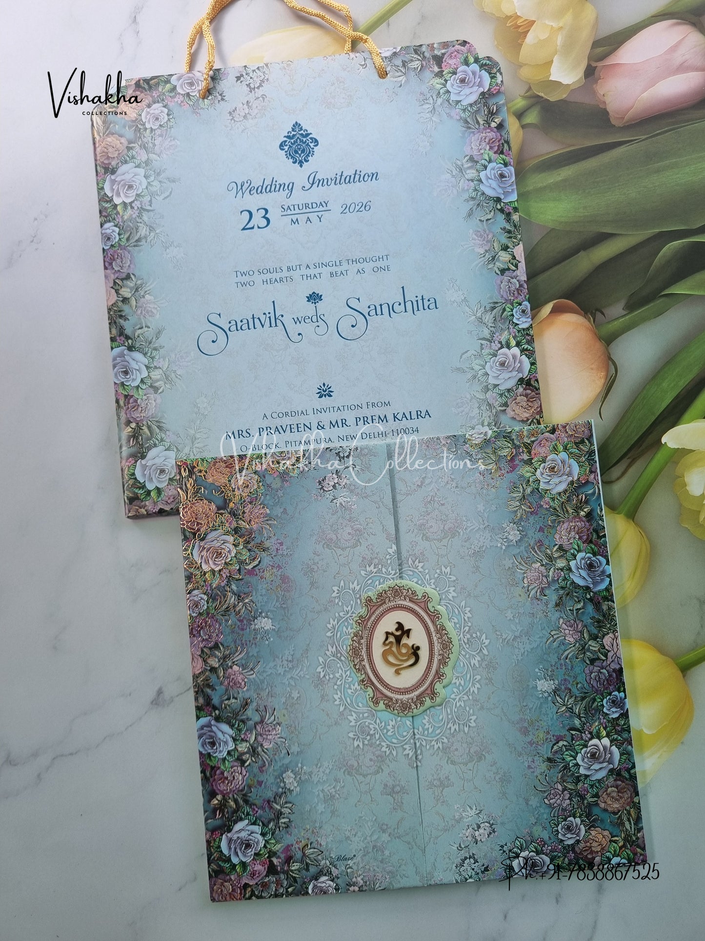 Semi Box Flower Hindu Muslim Christian Sikh Carry Bag invitation Cards CR-7099