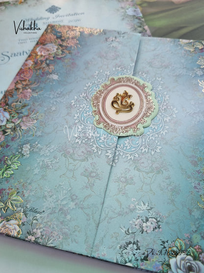 Semi Box Flower Hindu Muslim Christian Sikh Carry Bag invitation Cards CR-7099