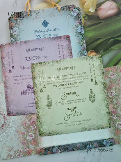 Semi Box Flower Hindu Muslim Christian Sikh Carry Bag invitation Cards CR-7099